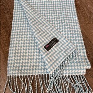 Blue and White  cashmere Houndstooth Scarf